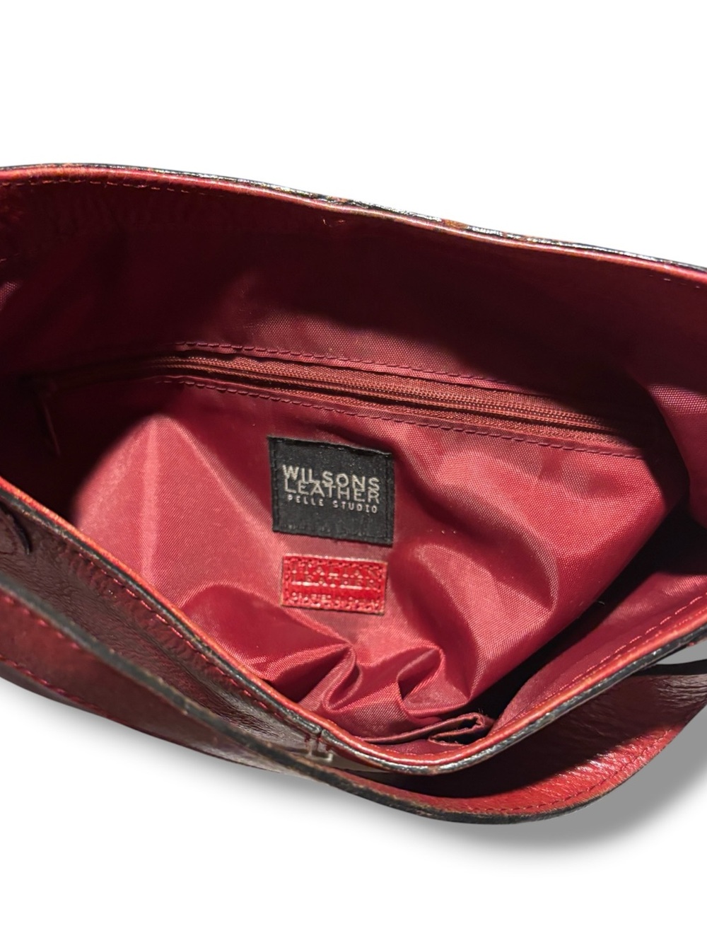 WILSONS LEATHER Red Hobo Shoulder Bag Expandable Bottom Snap Closure VINTAGE - Picture 13 of 14